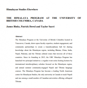 Article: “The Himalayan Program at the University of British Columbia”